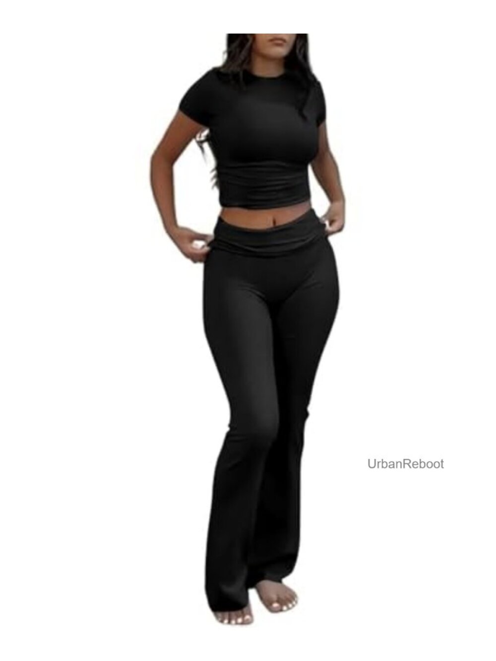 Soft Stretchy Modal Two Piece Lounge Set Fold Over Leggings Crop Top Y2k Outfit